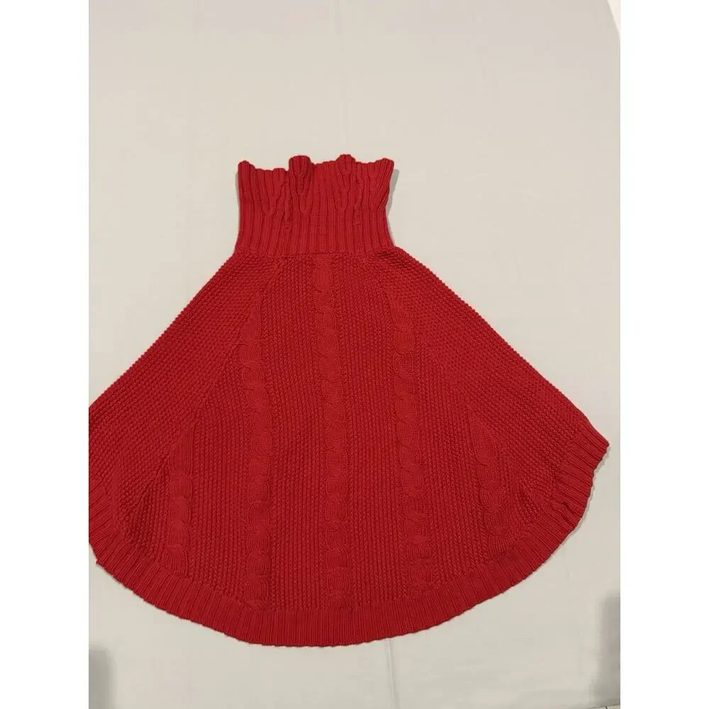 Carter's Girls Red Knit Cable Turtleneck Cape Sweater Size 12 Cotton Blend